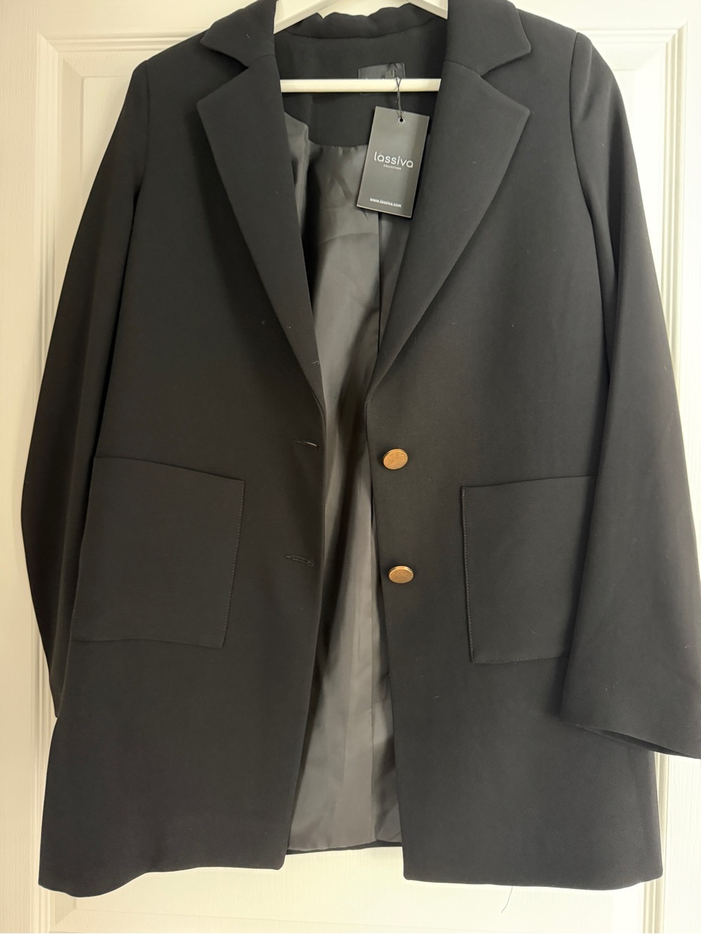 Lassiva Women's Black Blazer with Gold Buttons